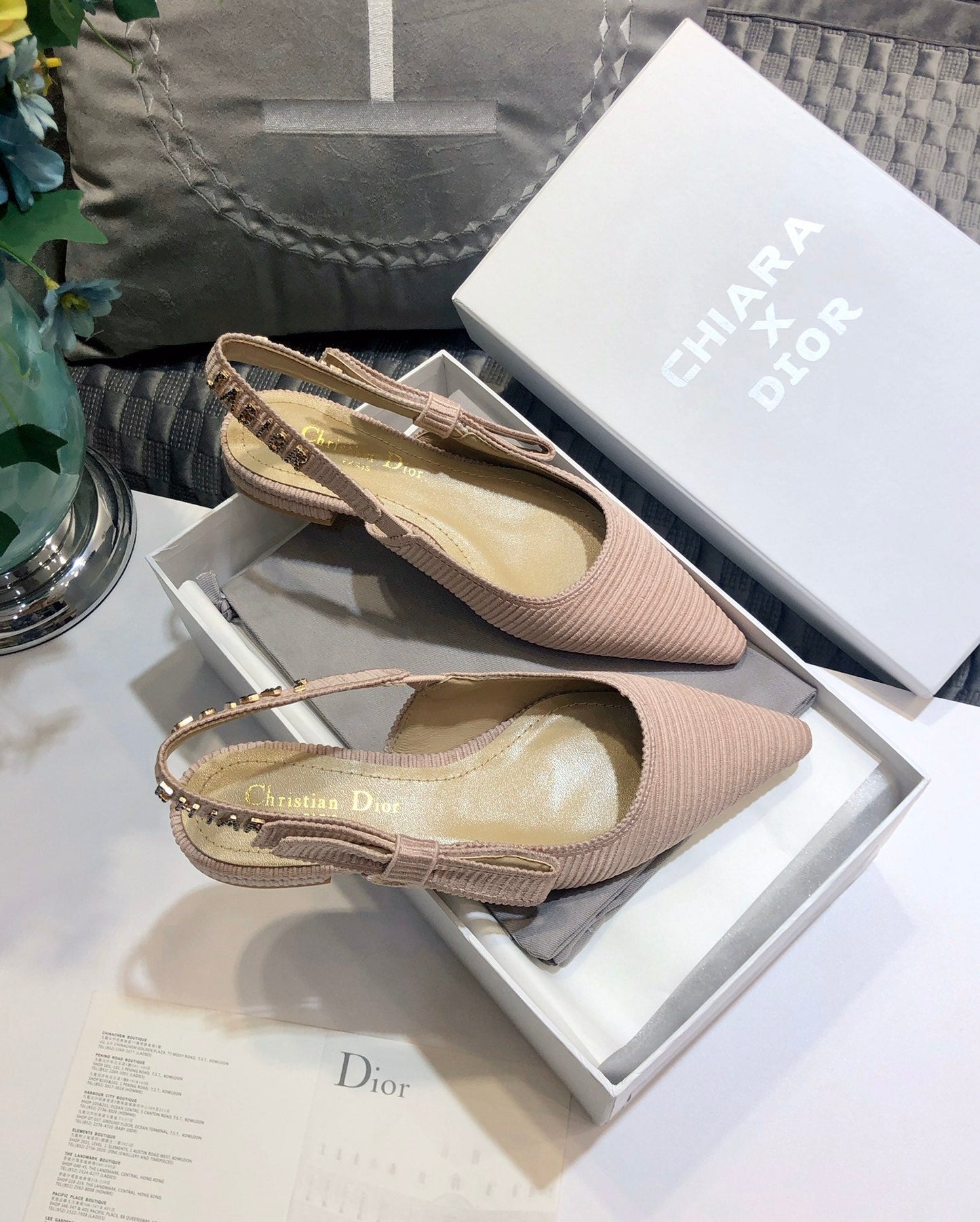 Luxury DiorJA Luxury Diorslingback flat all rose canelle embroidered cotton