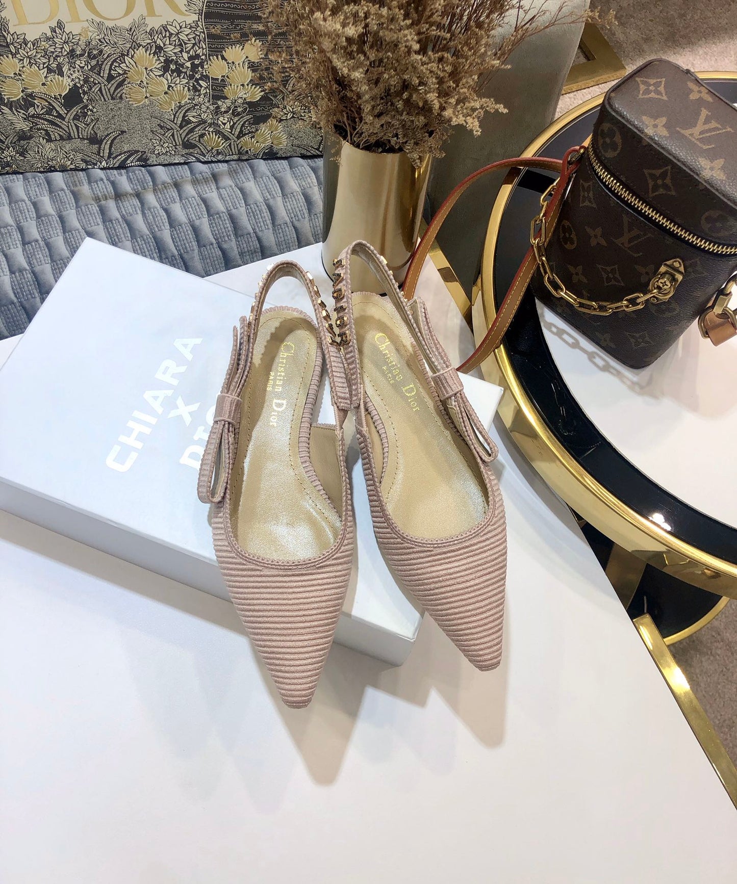 Luxury DiorJA Luxury Diorslingback flat all rose canelle embroidered cotton