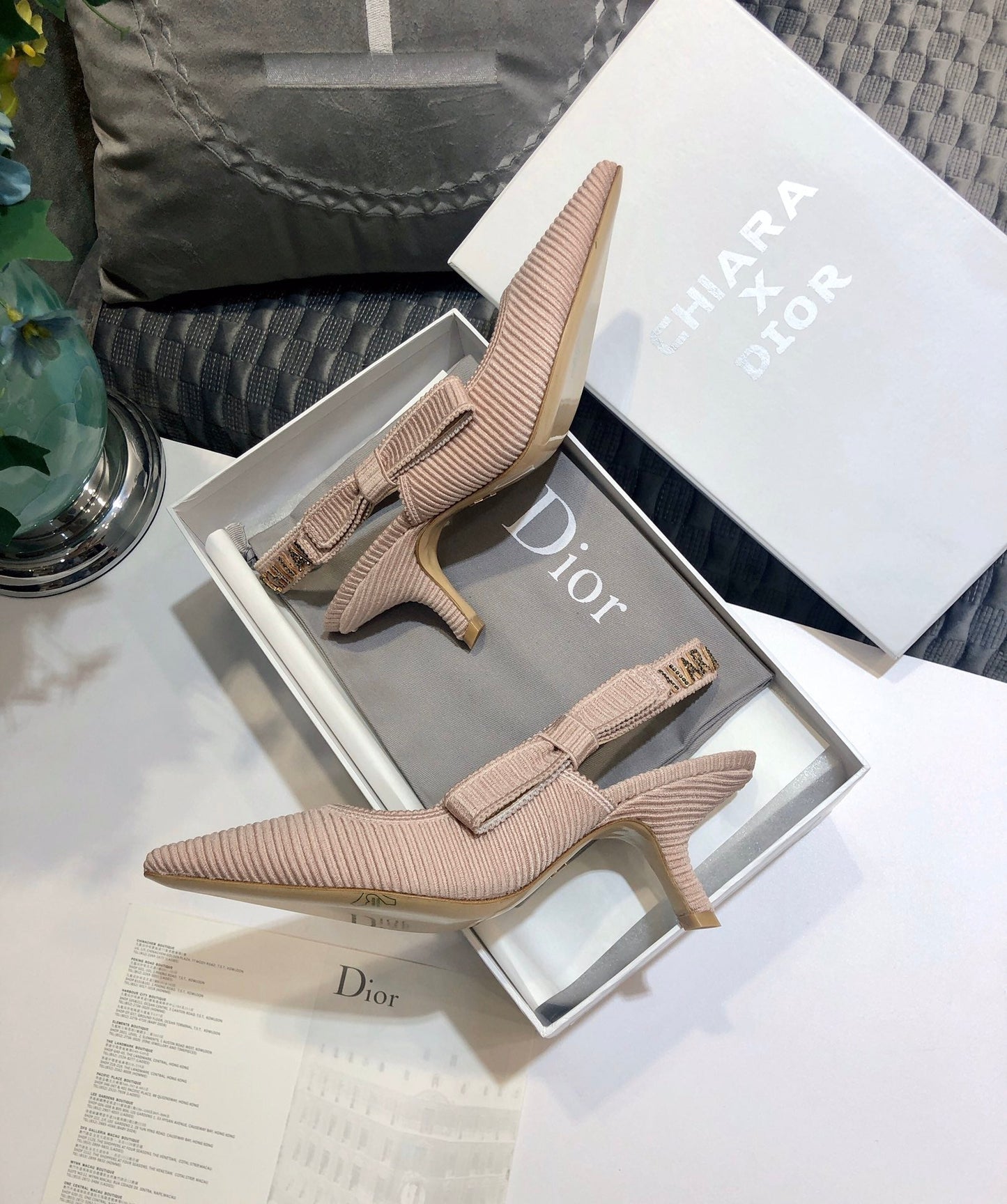 Luxury DiorJA Luxury Diorslingback pumps 65 all rose canelle embroidered cotton