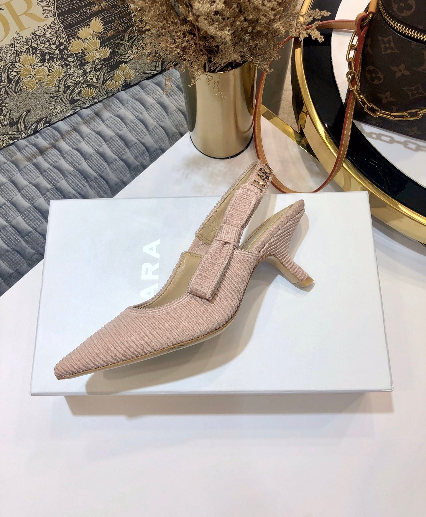 Luxury DiorJA Luxury Diorslingback pumps 65 all rose canelle embroidered cotton