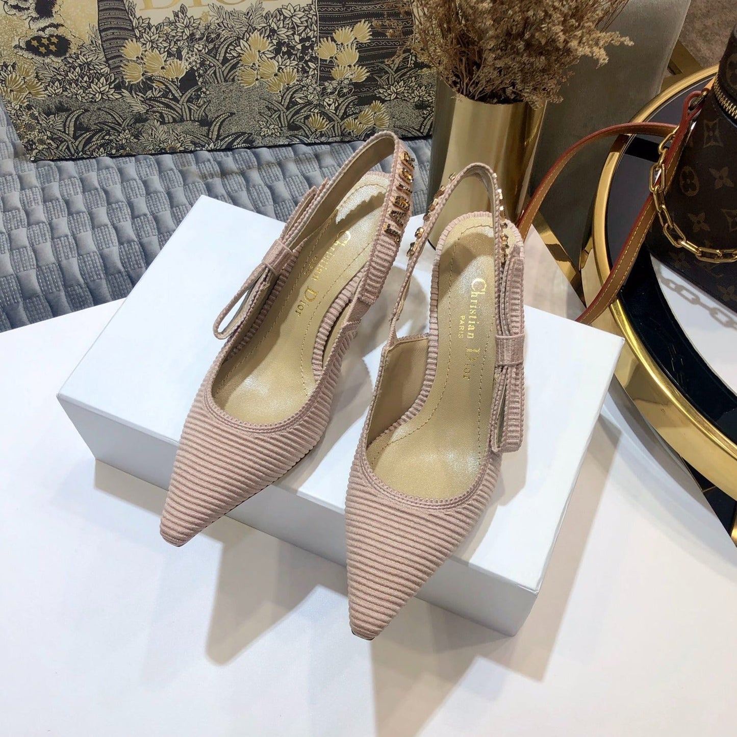 Luxury DiorJA Luxury Diorslingback pumps 65 all rose canelle embroidered cotton