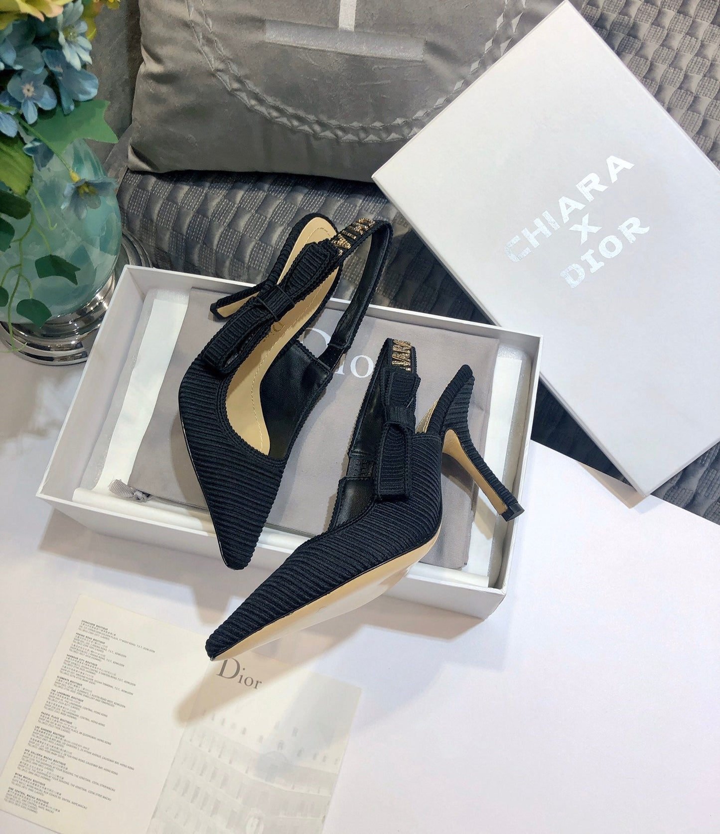 Luxury DiorJA Luxury Diorslingback pumps 95 all black embroidered cotton