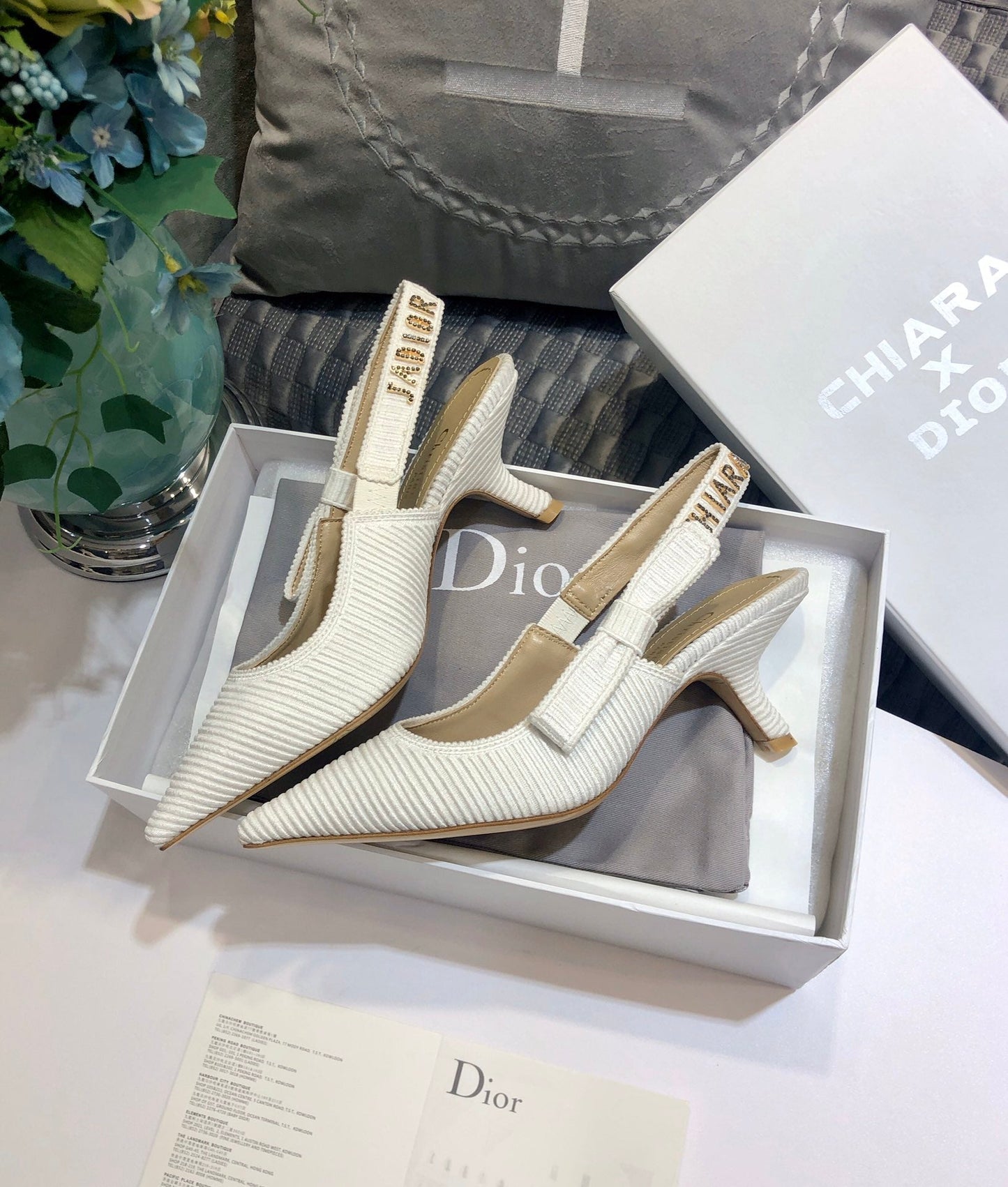 Luxury DiorJA Luxury Diorslingback pumps 65 all white embroidered cotton