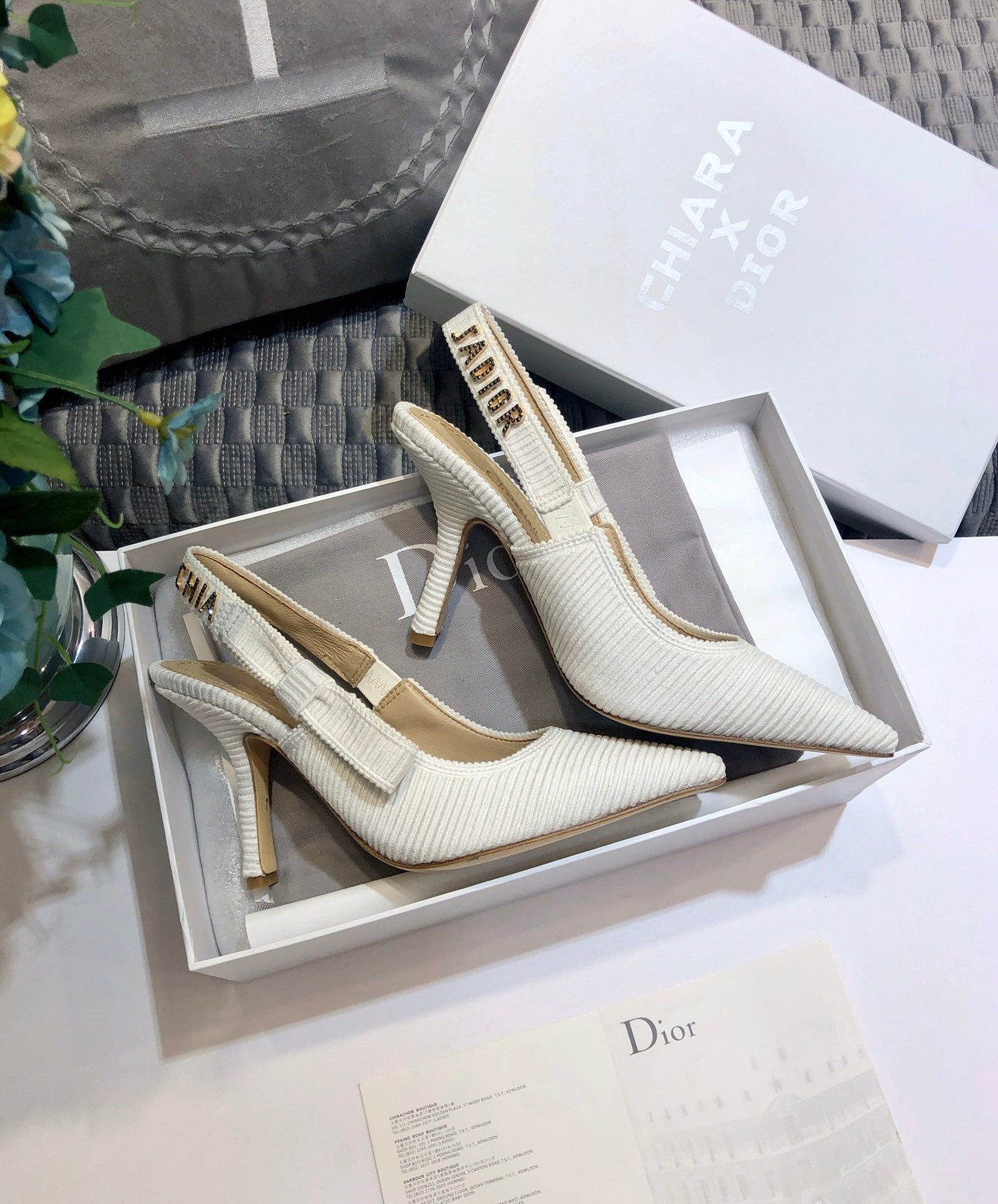 Luxury DiorJA Luxury Diorslingback pumps 95 all white embroidered cotton