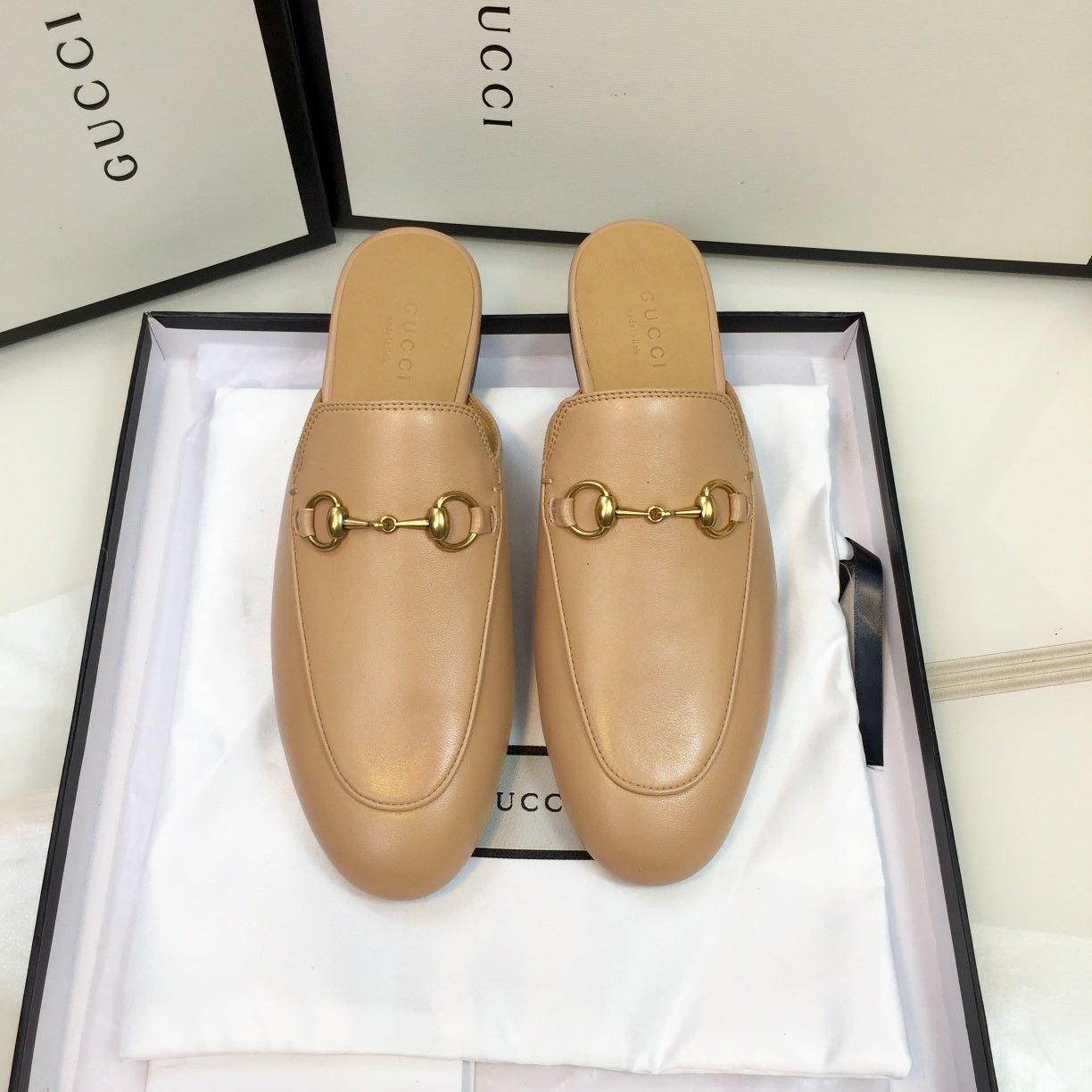 Luxury Gucci GG SLIPPER PRINCETOWN BEIGE CALFSKIN