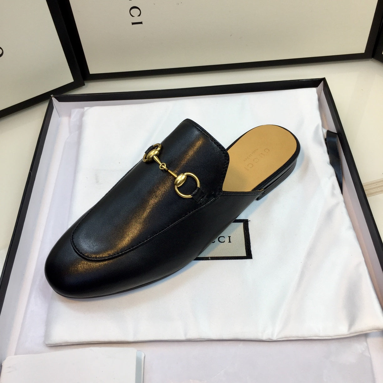 Luxury Gucci GG SLIPPER PRINCETOWN BLACK CALFSKIN