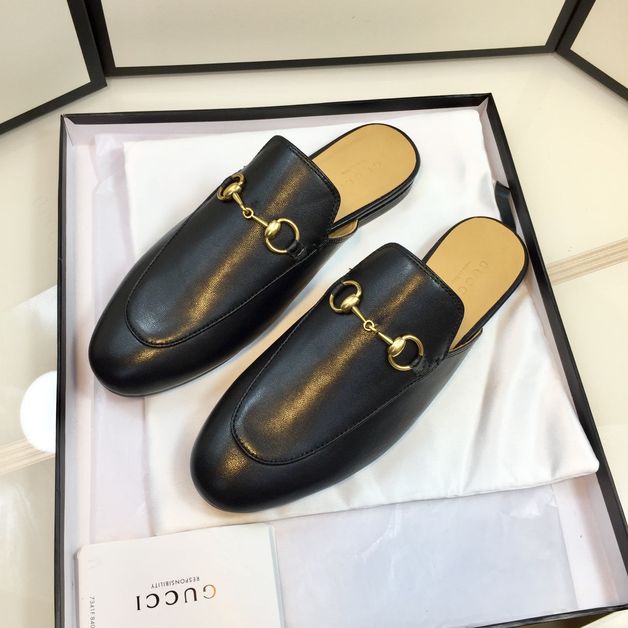 Luxury Gucci GG SLIPPER PRINCETOWN BLACK CALFSKIN