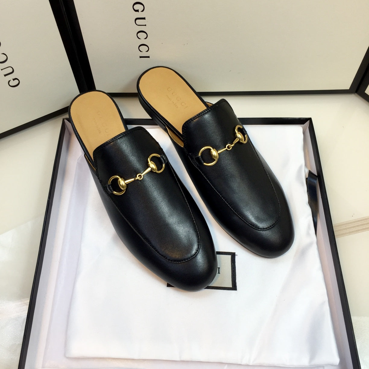 Luxury Gucci GG SLIPPER PRINCETOWN BLACK CALFSKIN