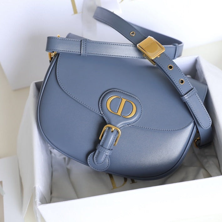 Luxury DiorMEDIUM BOBBY 22CM BLUE CALFSKIN GOLD HARDWARE