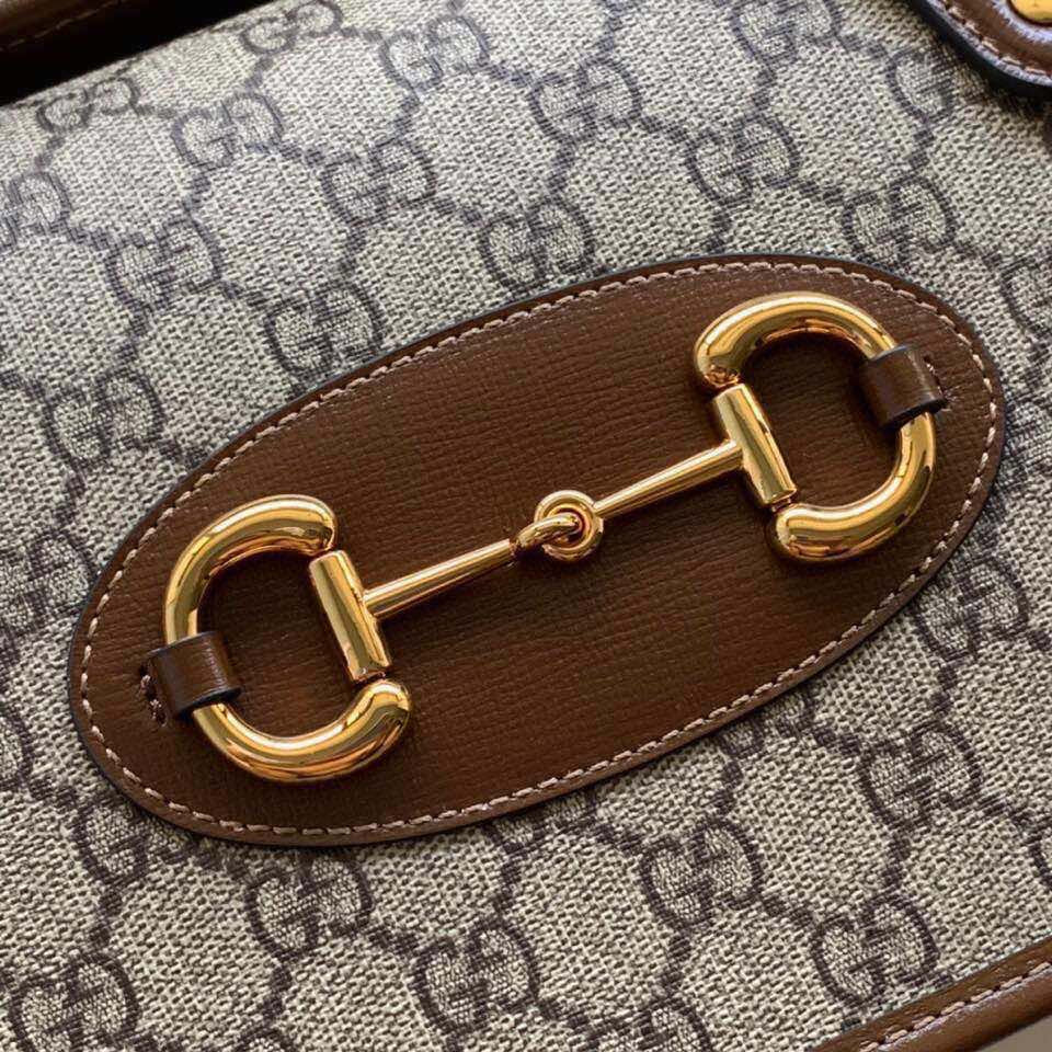 Luxury Gucci GG HORSEBIT 1955 SMALL 27 BAG IN BEIGE CANVAS AND BROWN CALFSKIN