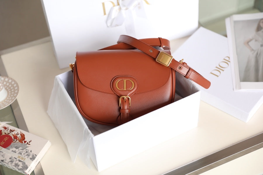 Luxury DiorMEDIUM BOBBY 22CM DARK TAN CALFSKIN GOLD HARDWARE