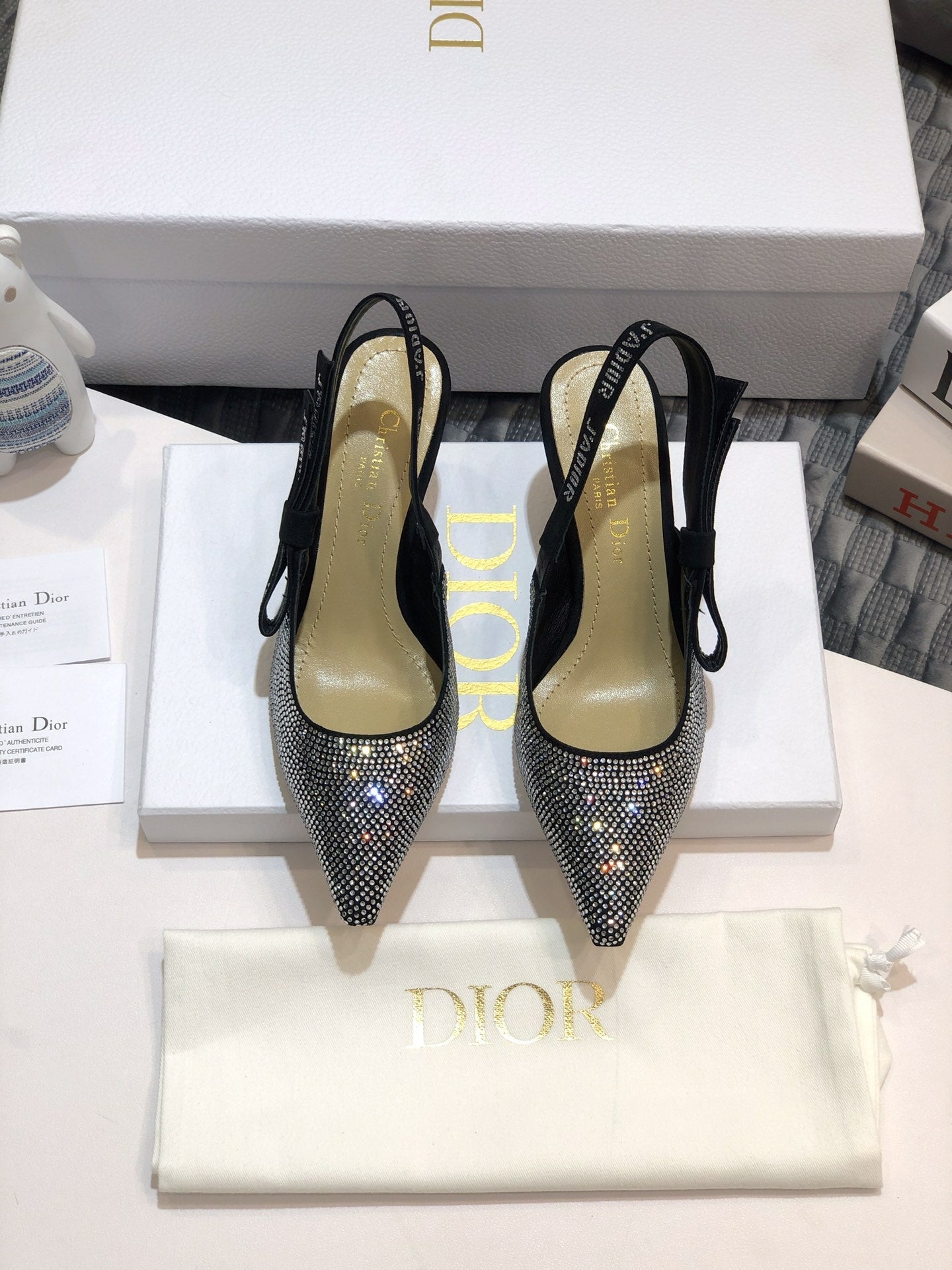 Luxury DiorJA Luxury Diorslingback pump 65 black full diamond crystal and seude