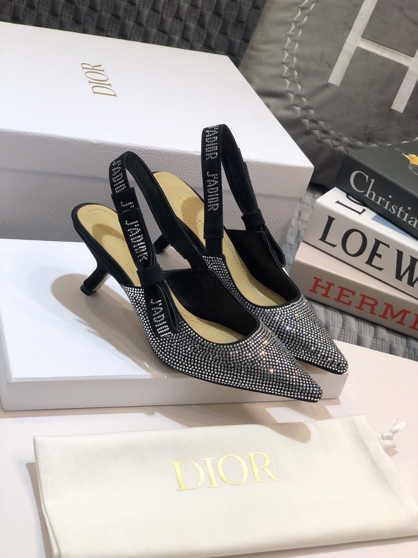 Luxury DiorJA Luxury Diorslingback pump 65 black full diamond crystal and seude