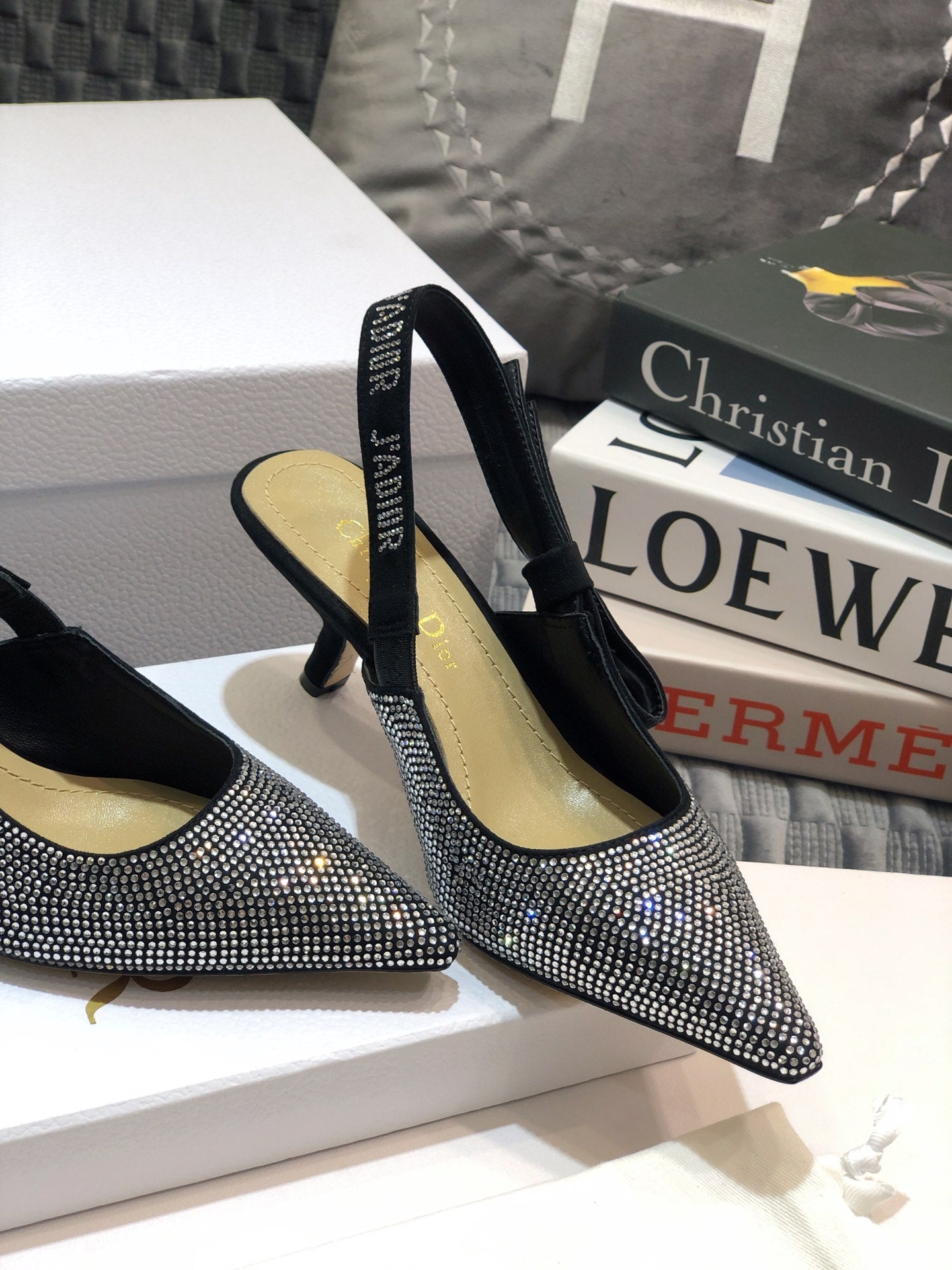 Luxury DiorJA Luxury Diorslingback pump 65 black full diamond crystal and seude