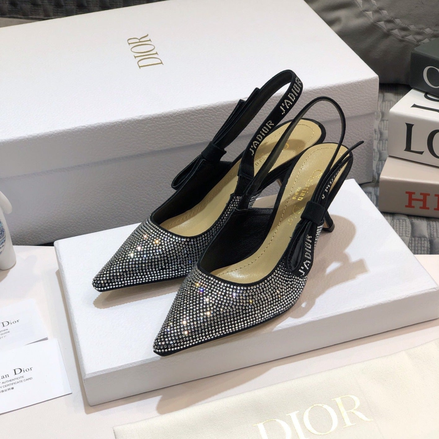 Luxury DiorJA Luxury Diorslingback pump 65 black full diamond crystal and seude