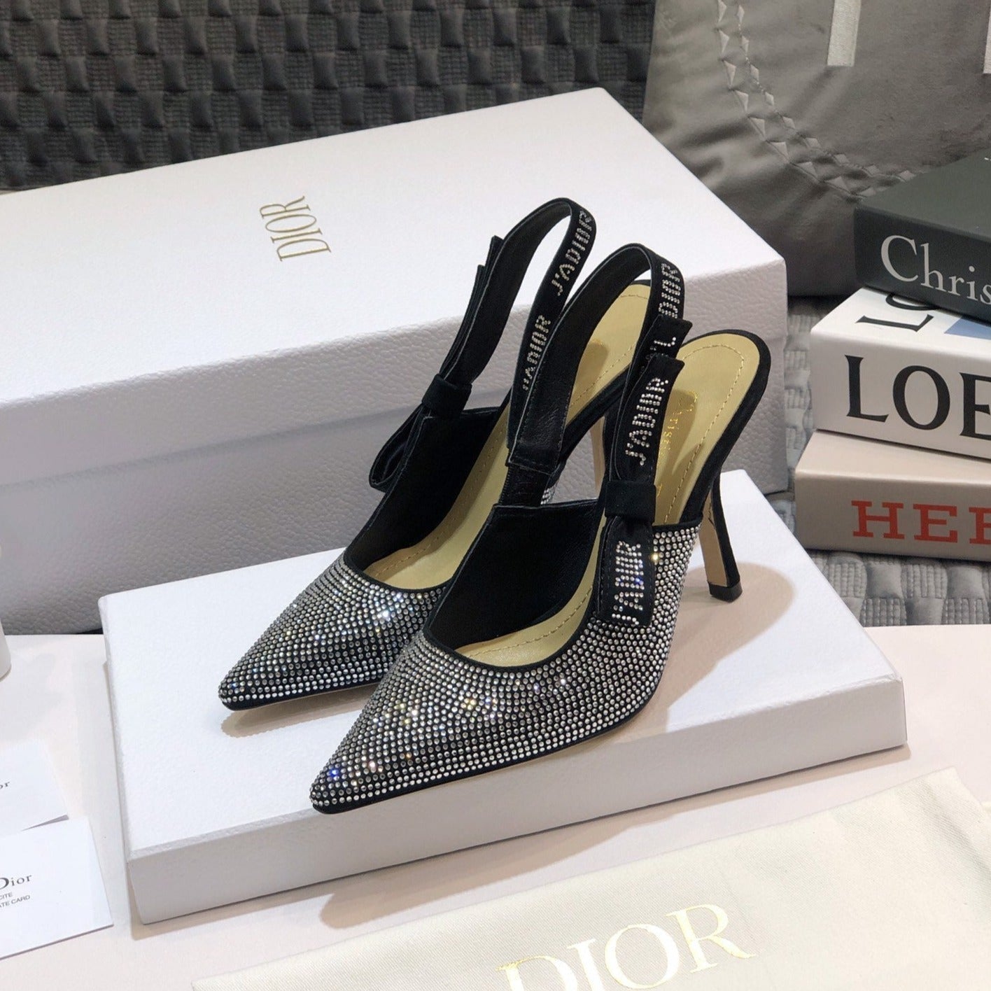 Luxury DiorJA Luxury Diorslingback pump 95 black full diamond crystal and seude