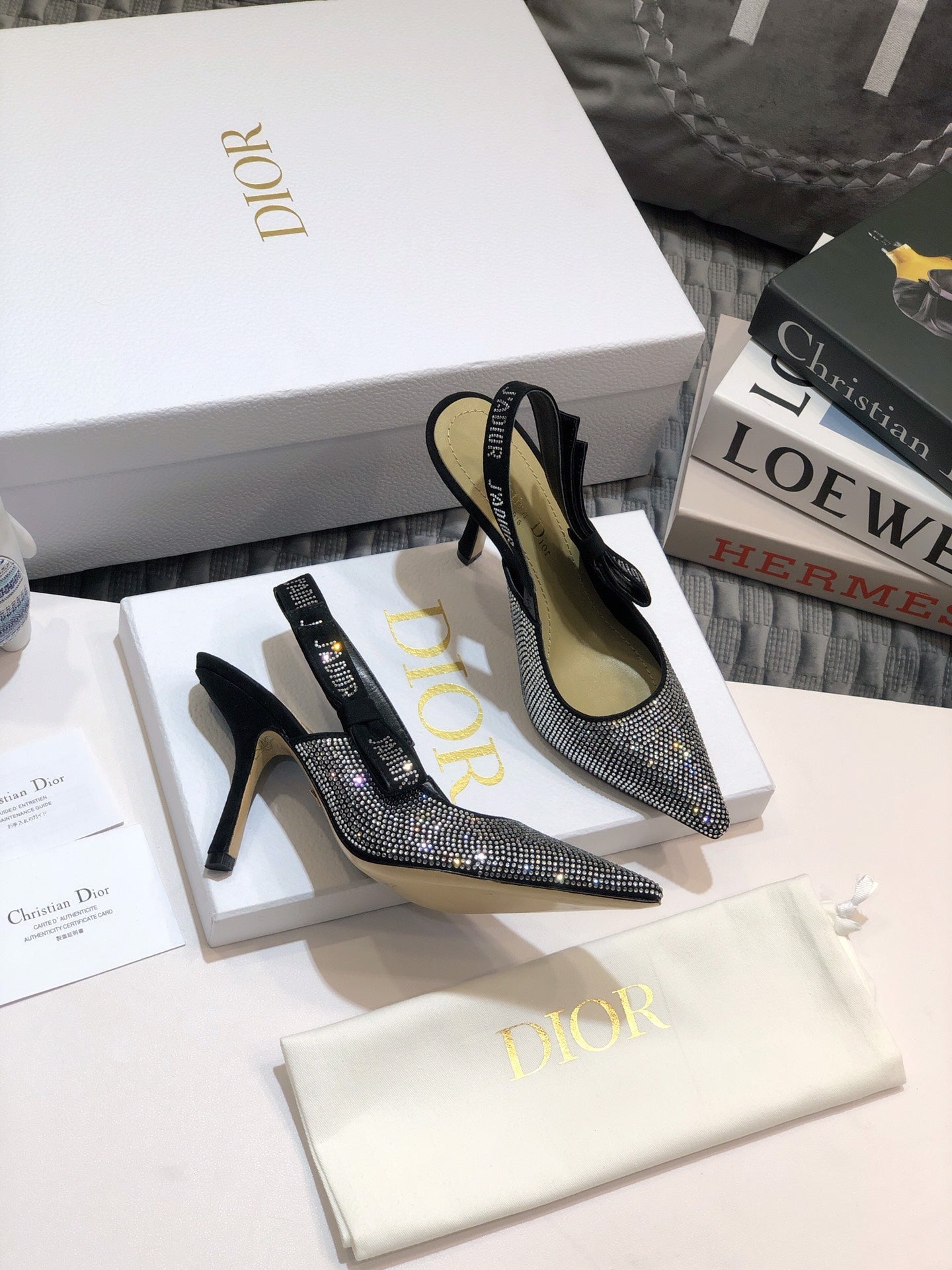 Luxury DiorJA Luxury Diorslingback pump 95 black full diamond crystal and seude