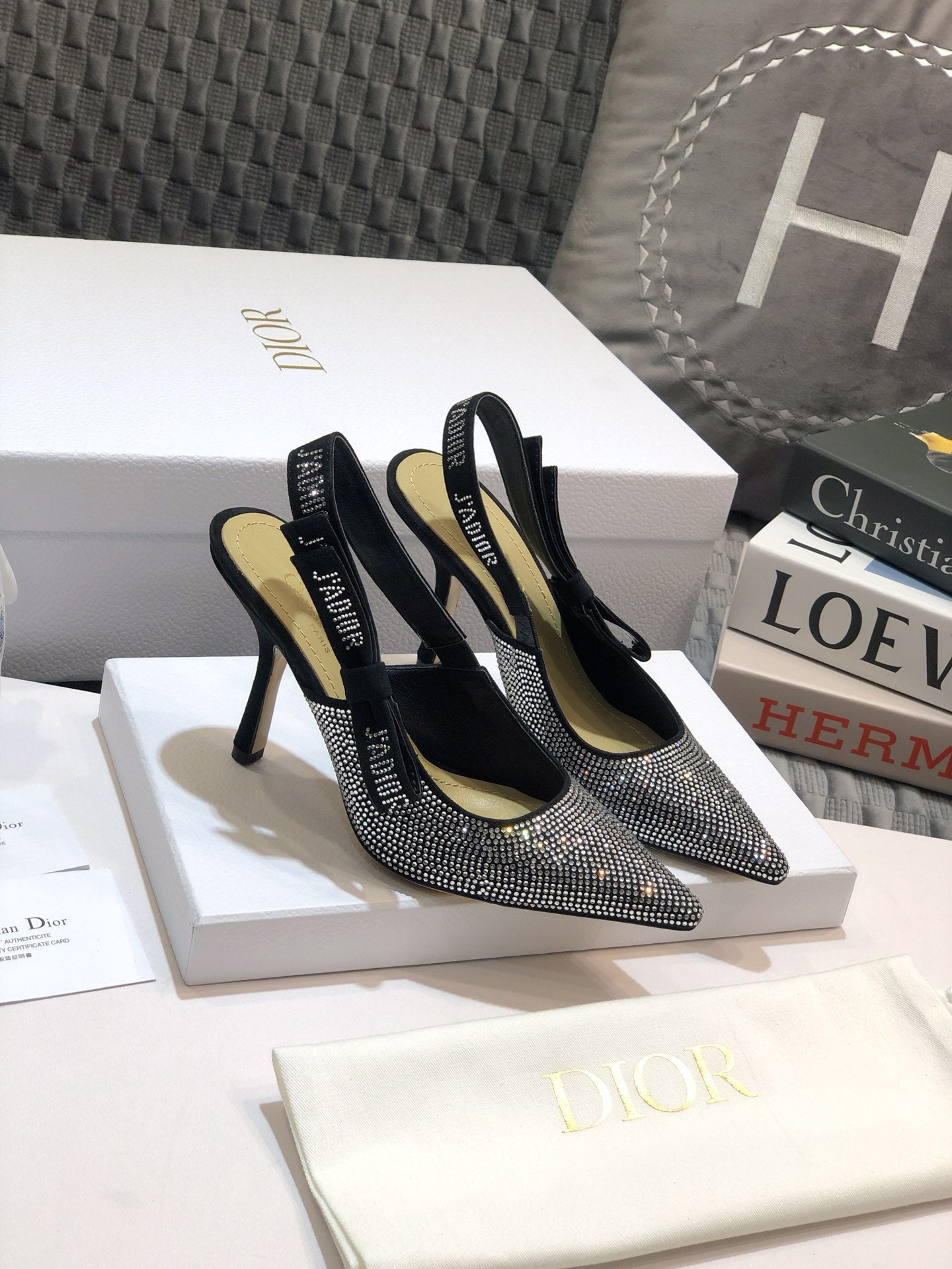 Luxury DiorJA Luxury Diorslingback pump 95 black full diamond crystal and seude