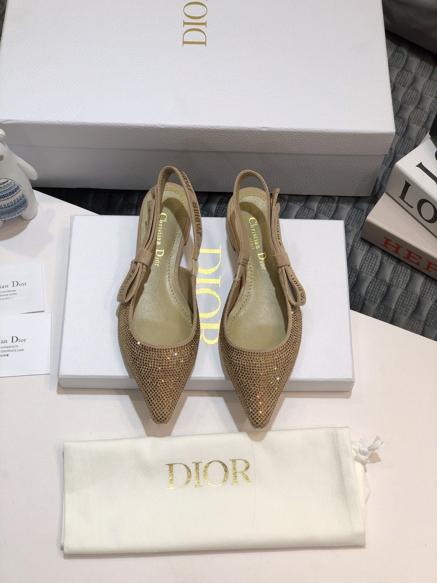 Luxury DiorJA Luxury Diorslingback flat beige full diamond crystal and seude