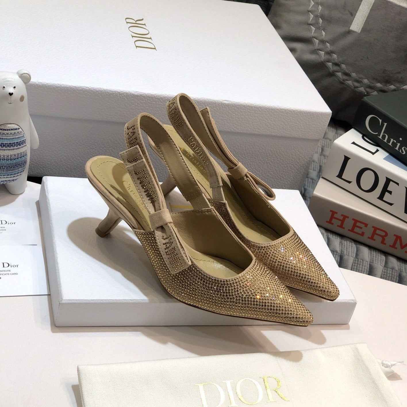 Luxury DiorJA Luxury Diorslingback pump 65 beige full diamond crystal and seude