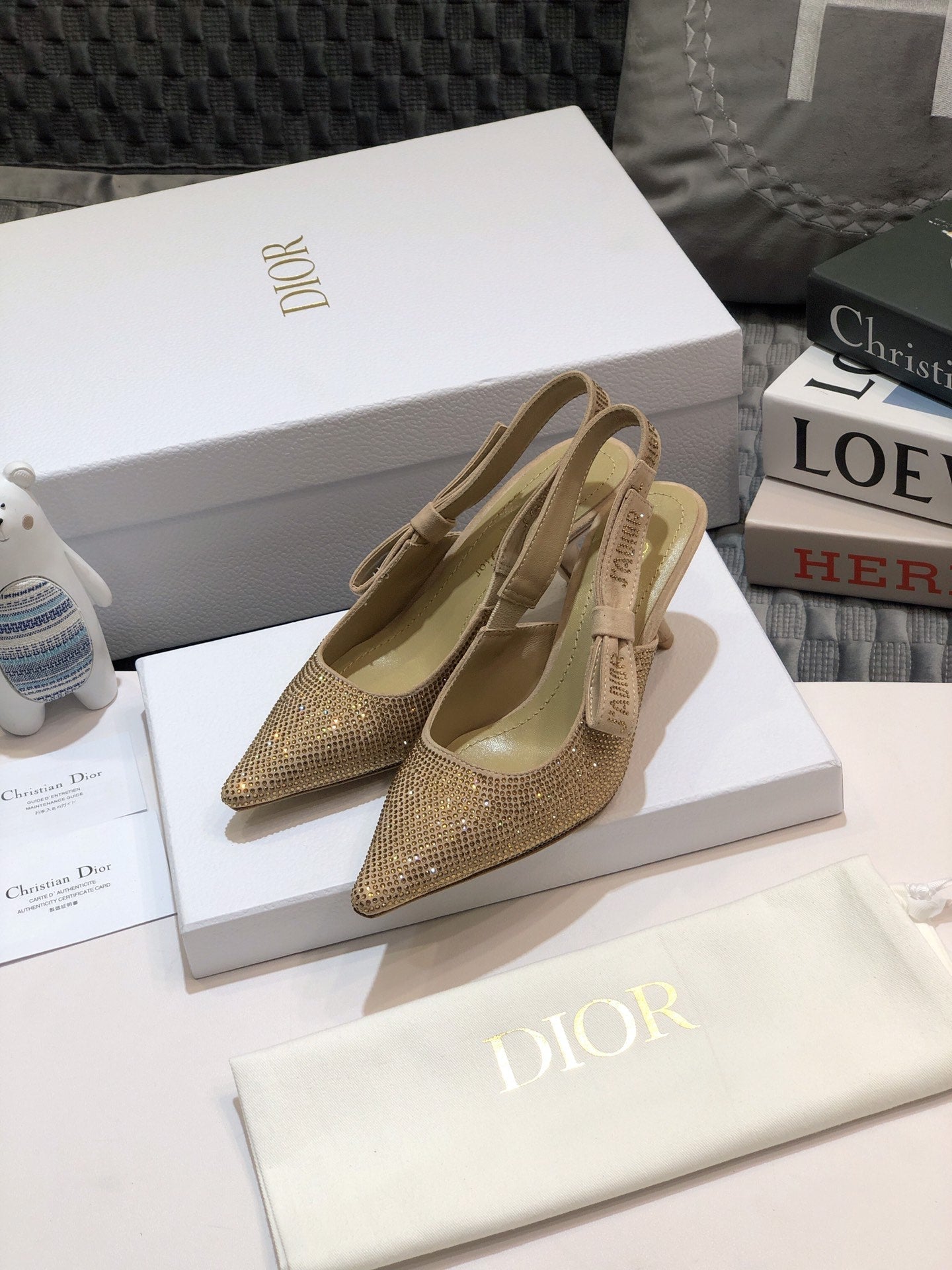 Luxury DiorJA Luxury Diorslingback pump 65 beige full diamond crystal and seude