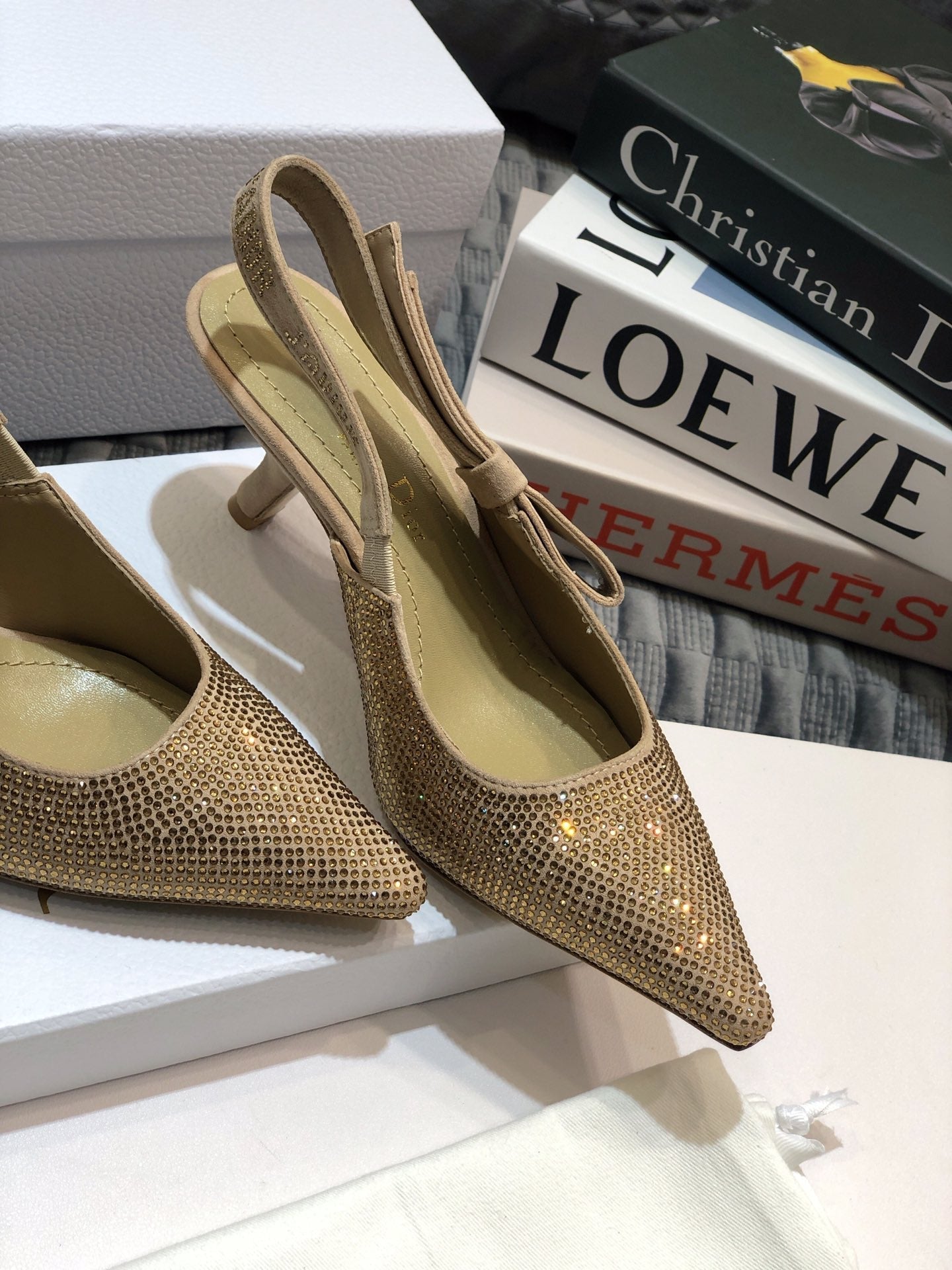 Luxury DiorJA Luxury Diorslingback pump 65 beige full diamond crystal and seude
