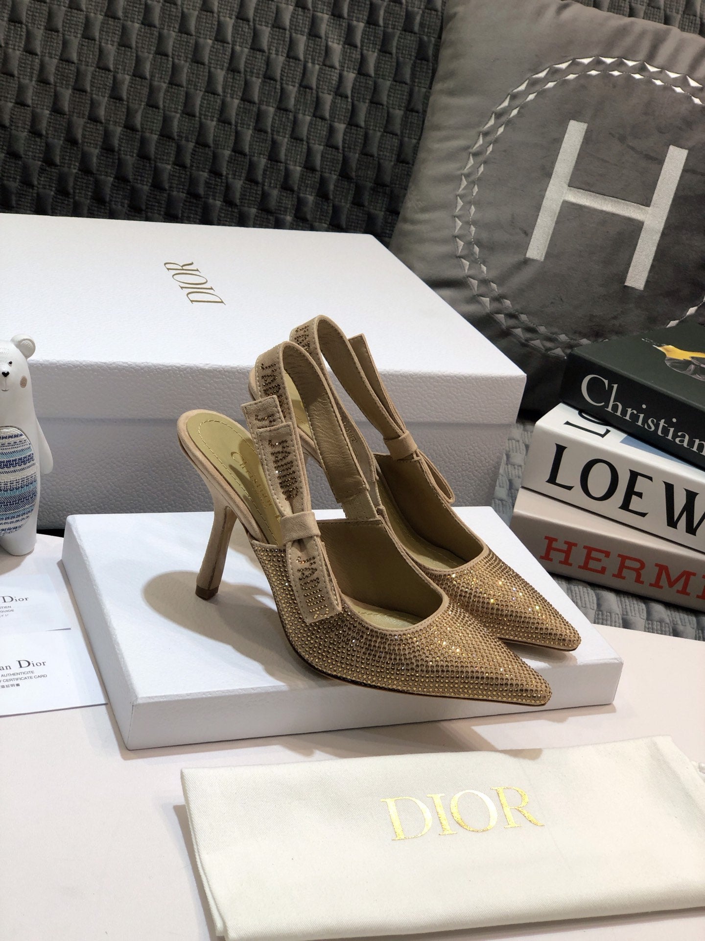Luxury DiorJA Luxury Diorslingback pump 95 beige full diamond crystal and seude