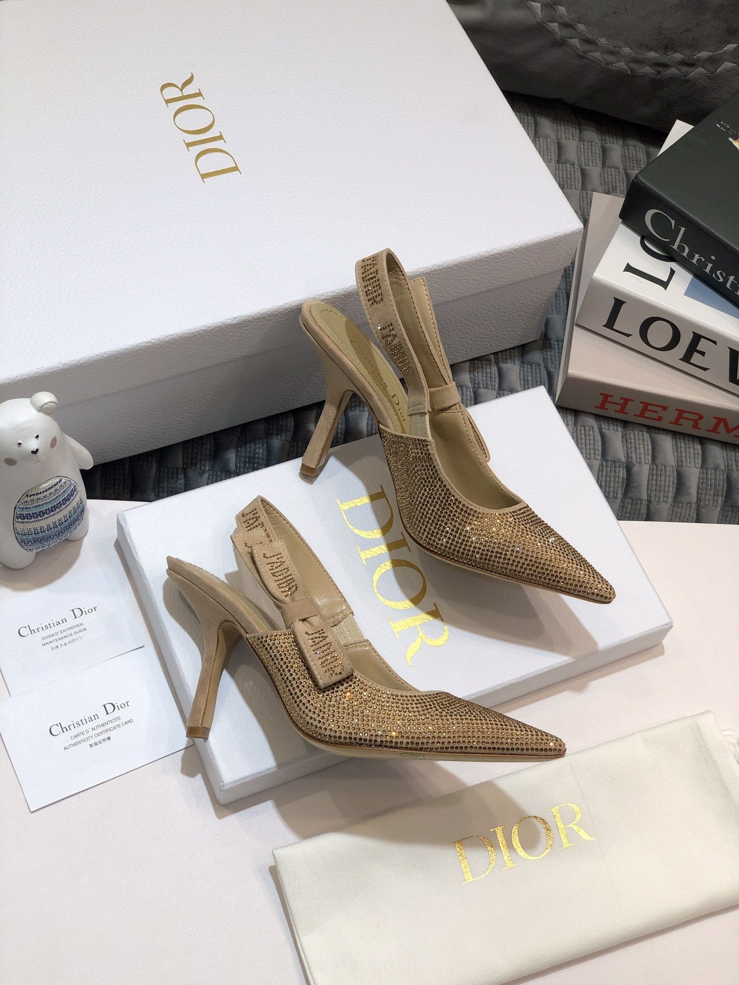 Luxury DiorJA Luxury Diorslingback pump 95 beige full diamond crystal and seude