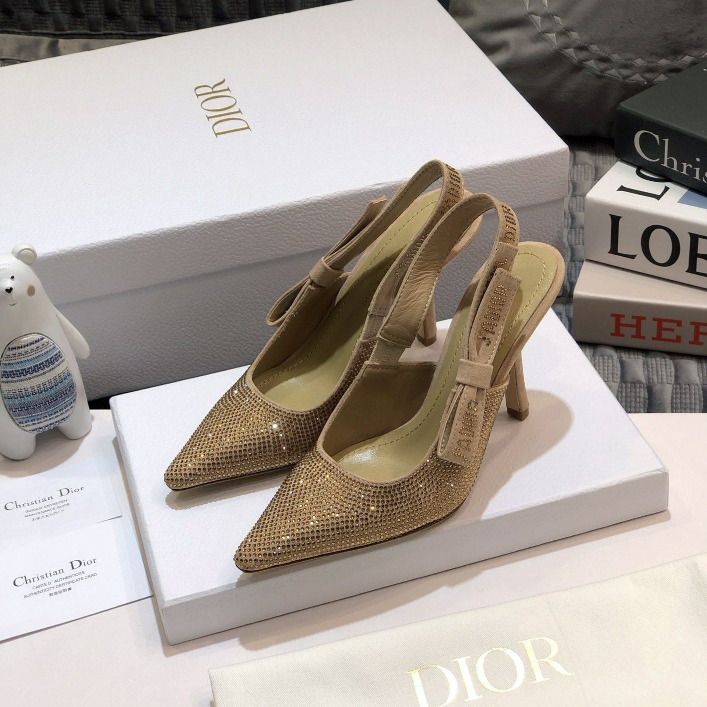 Luxury DiorJA Luxury Diorslingback pump 95 beige full diamond crystal and seude