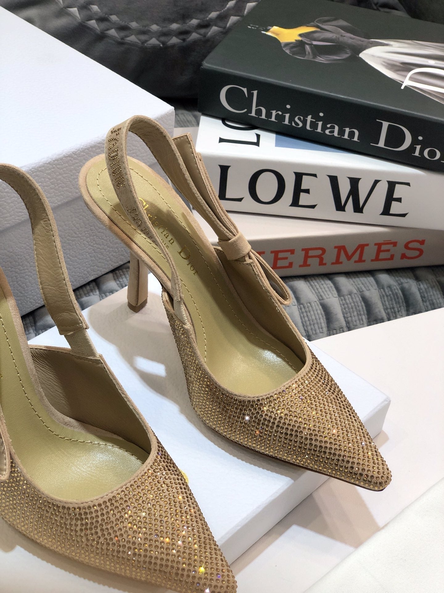 Luxury DiorJA Luxury Diorslingback pump 95 beige full diamond crystal and seude