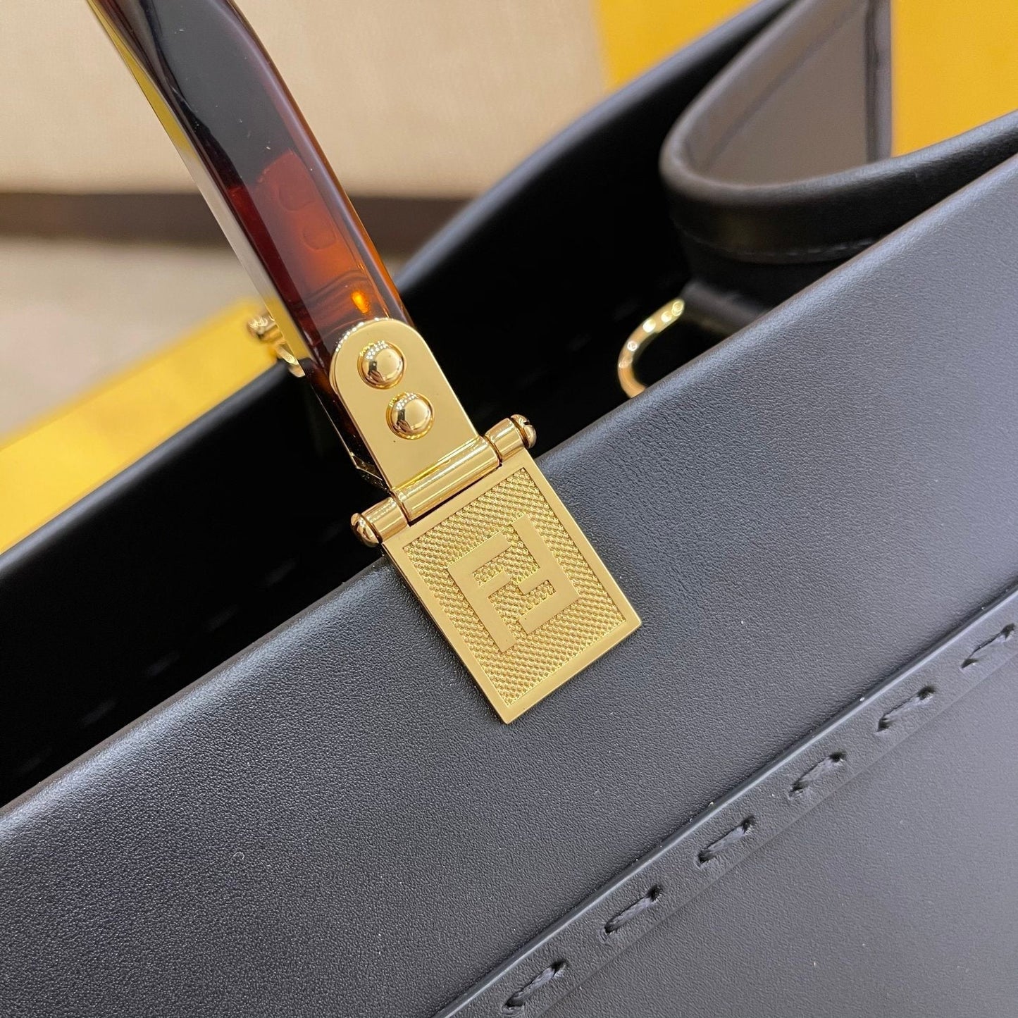 Luxury FendiSHINE 40 TOTE BAG IN BLACK EMBOSSED CALFSKIN