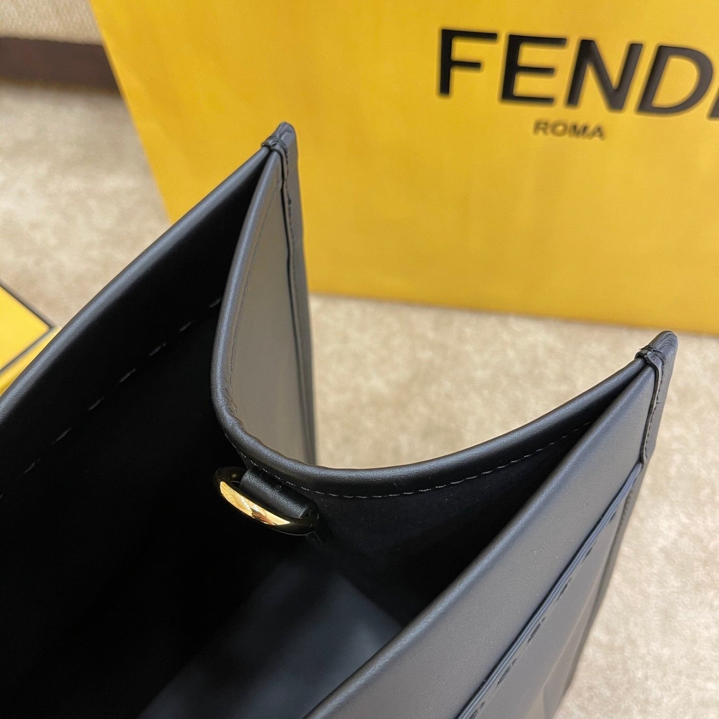 Luxury FendiSHINE 40 TOTE BAG IN BLACK EMBOSSED CALFSKIN