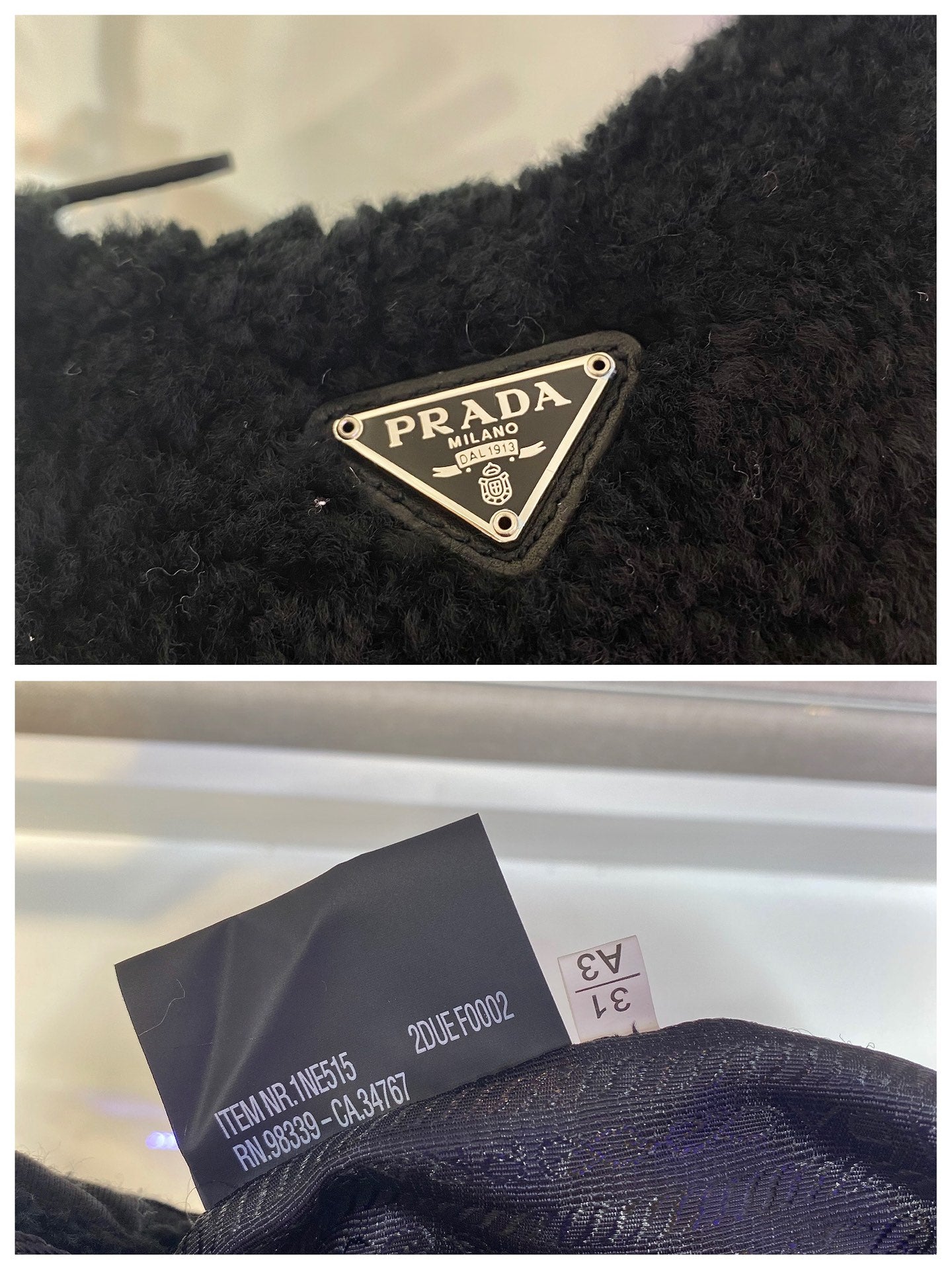 Luxury PradaHOBO BAG 23 IN BLACK SHEARLING
