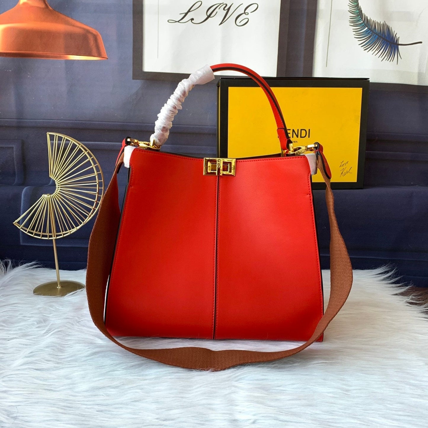 Luxury FendiPeekaboo X-lite medium 30cm Bag red lambskin gold hardware