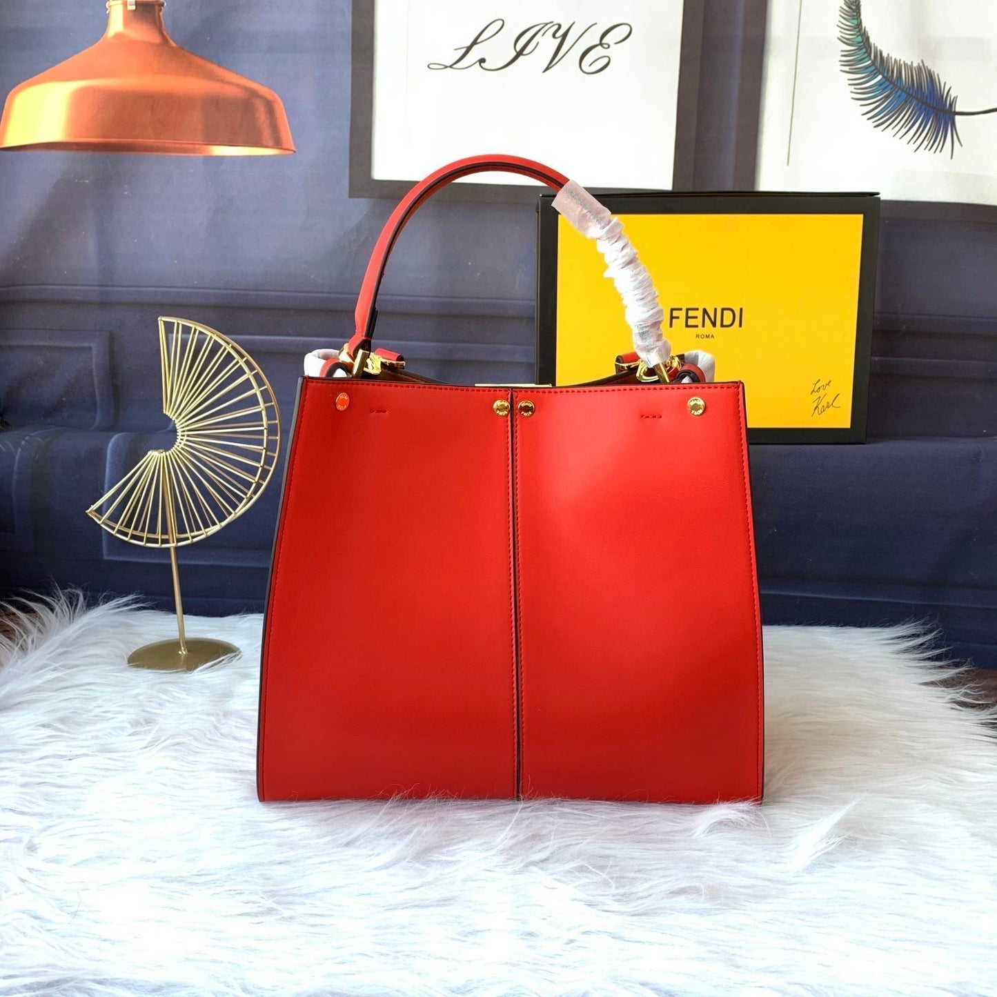 Luxury FendiPeekaboo X-lite medium 30cm Bag red lambskin gold hardware
