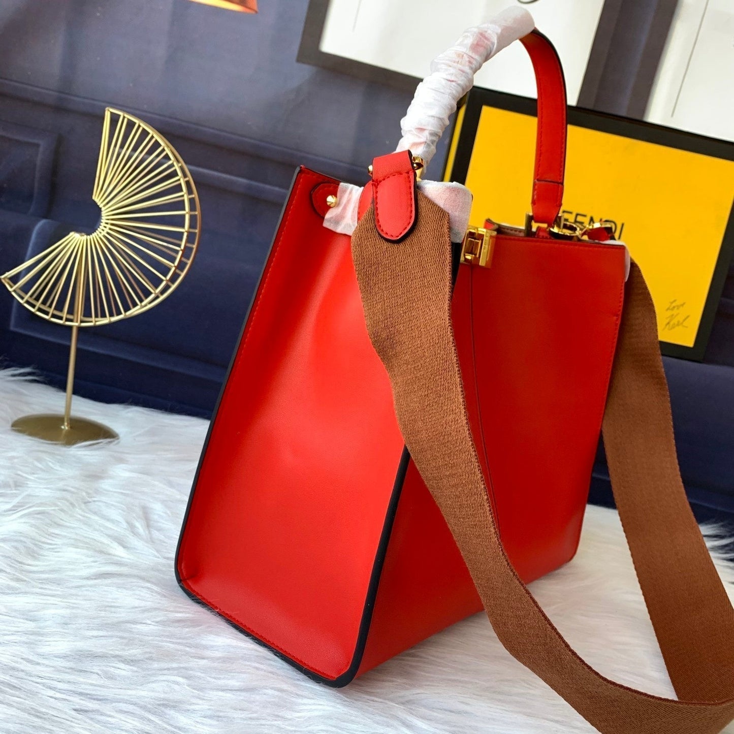 Luxury FendiPeekaboo X-lite medium 30cm Bag red lambskin gold hardware