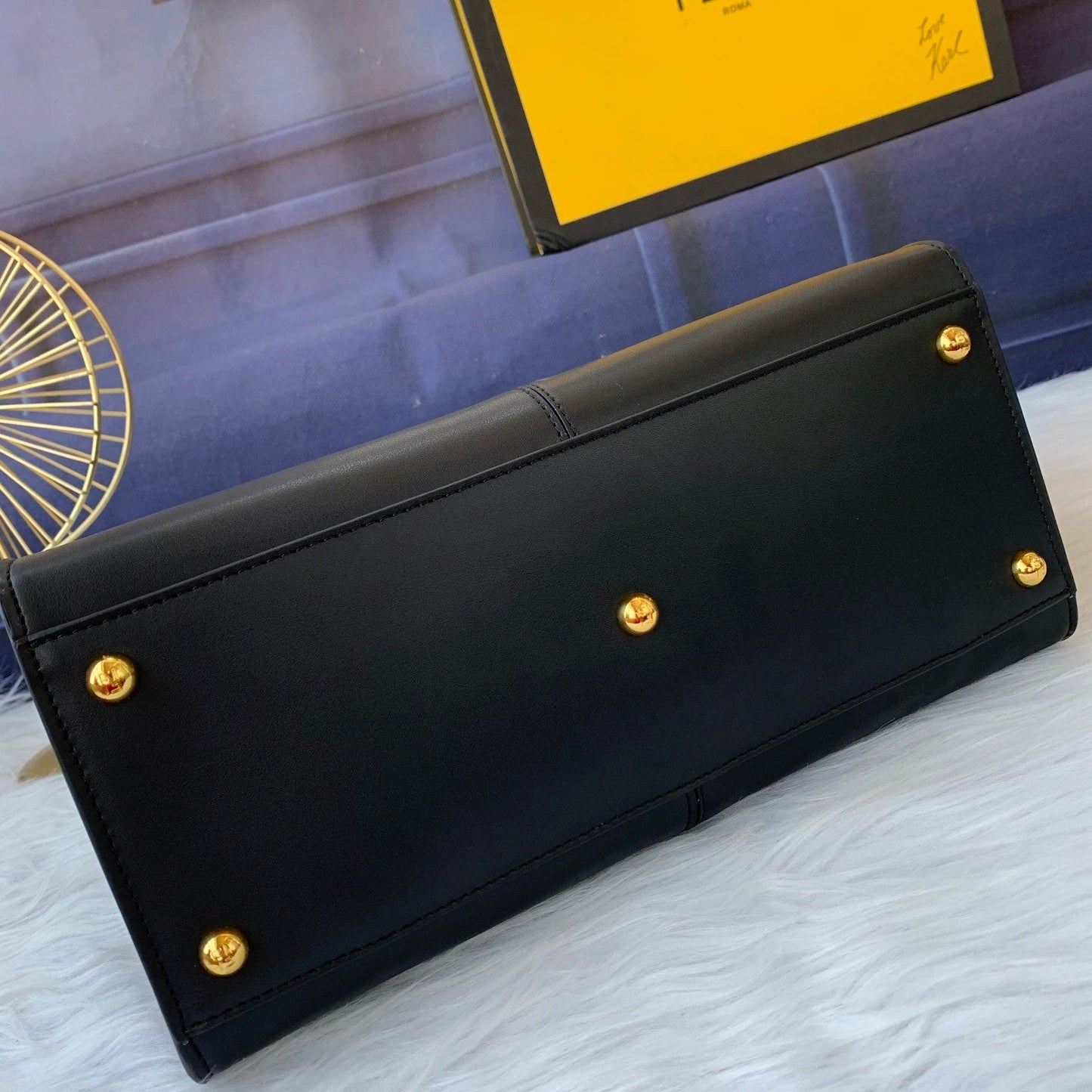 Luxury FendiPeekaboo X-lite medium 30cm Bag black lambskin gold hardware