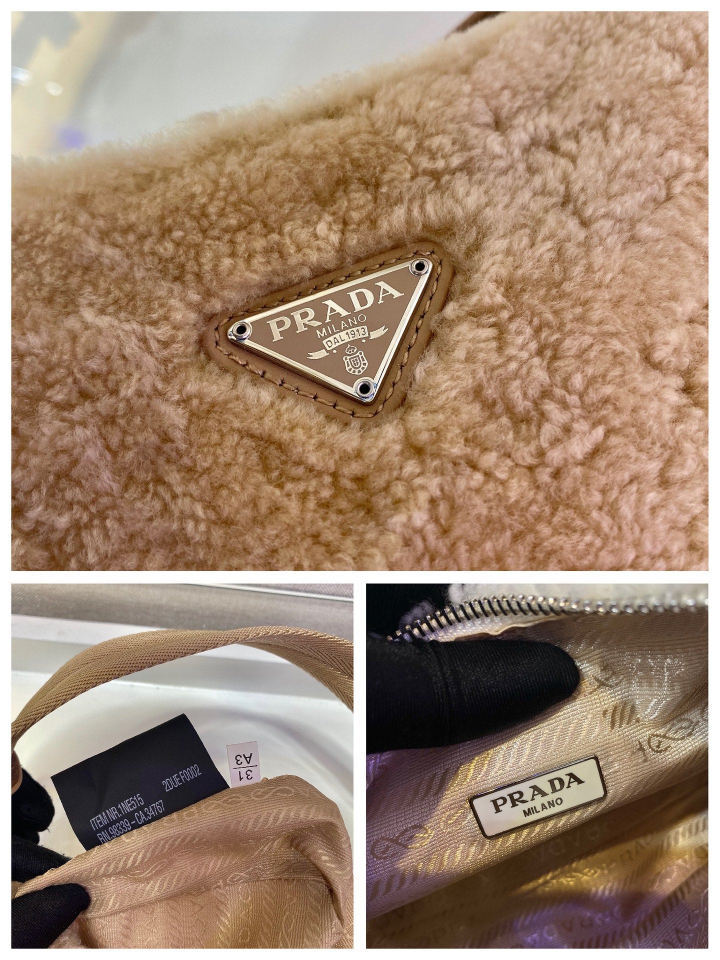 Luxury PradaHOBO BAG 23 IN BEIGE SHEARLING