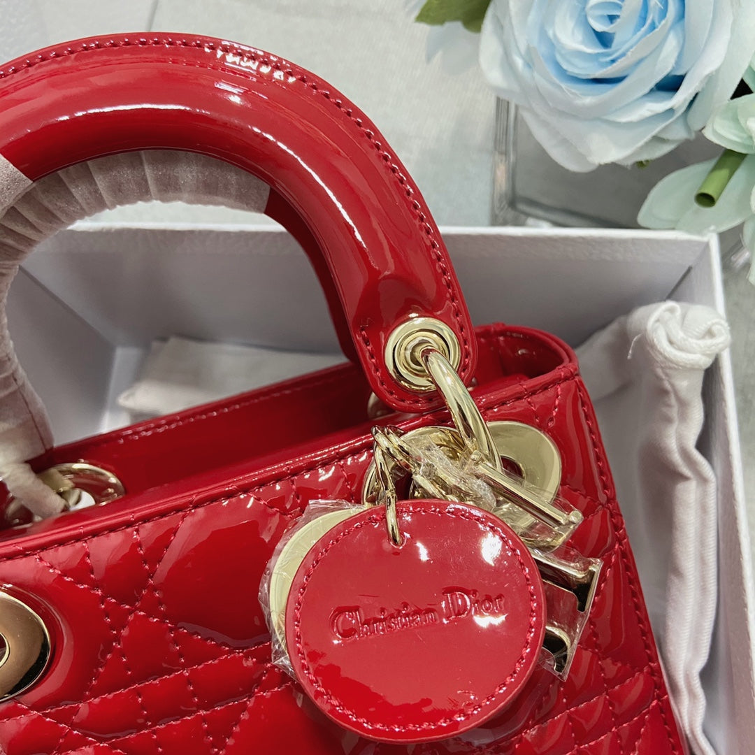 Luxury Diormini lady 17 red patent calfskin