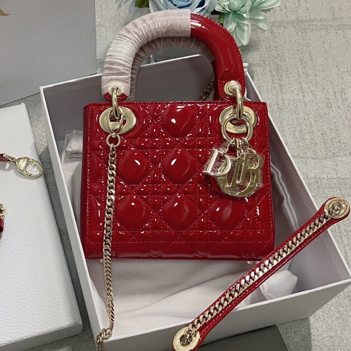 Luxury Diormini lady 17 red patent calfskin