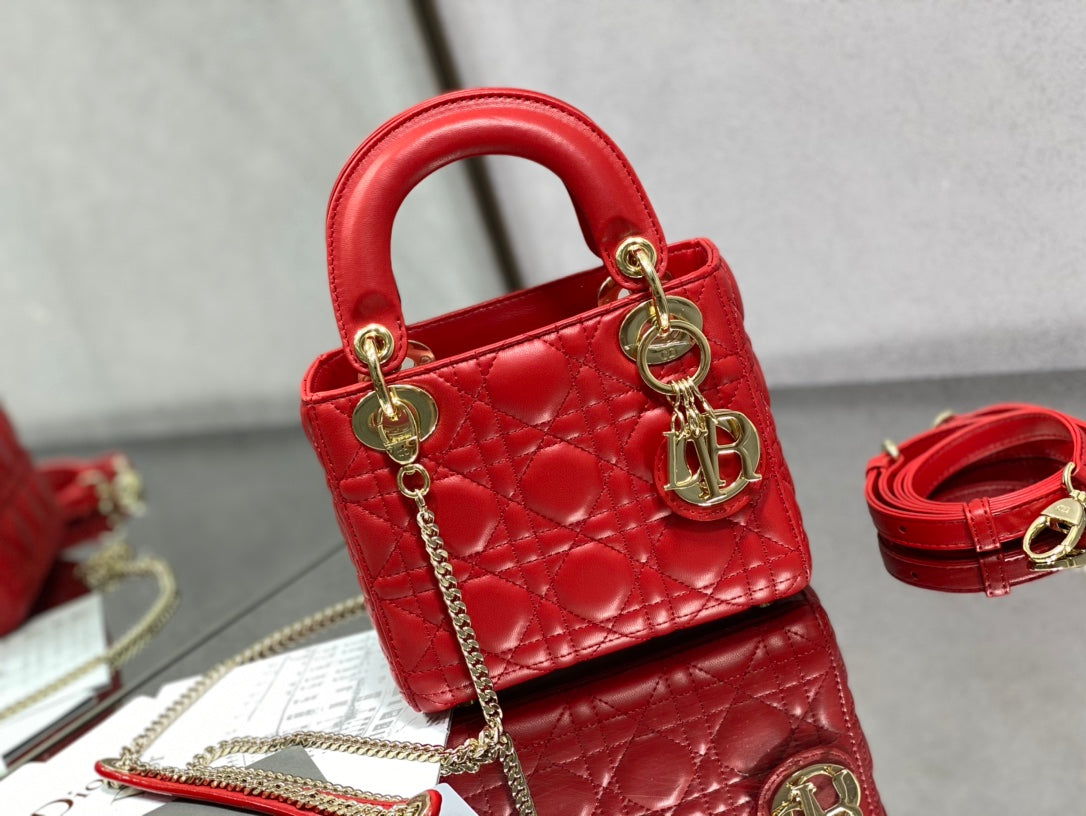 Luxury Diormini lady 17 red lambskin