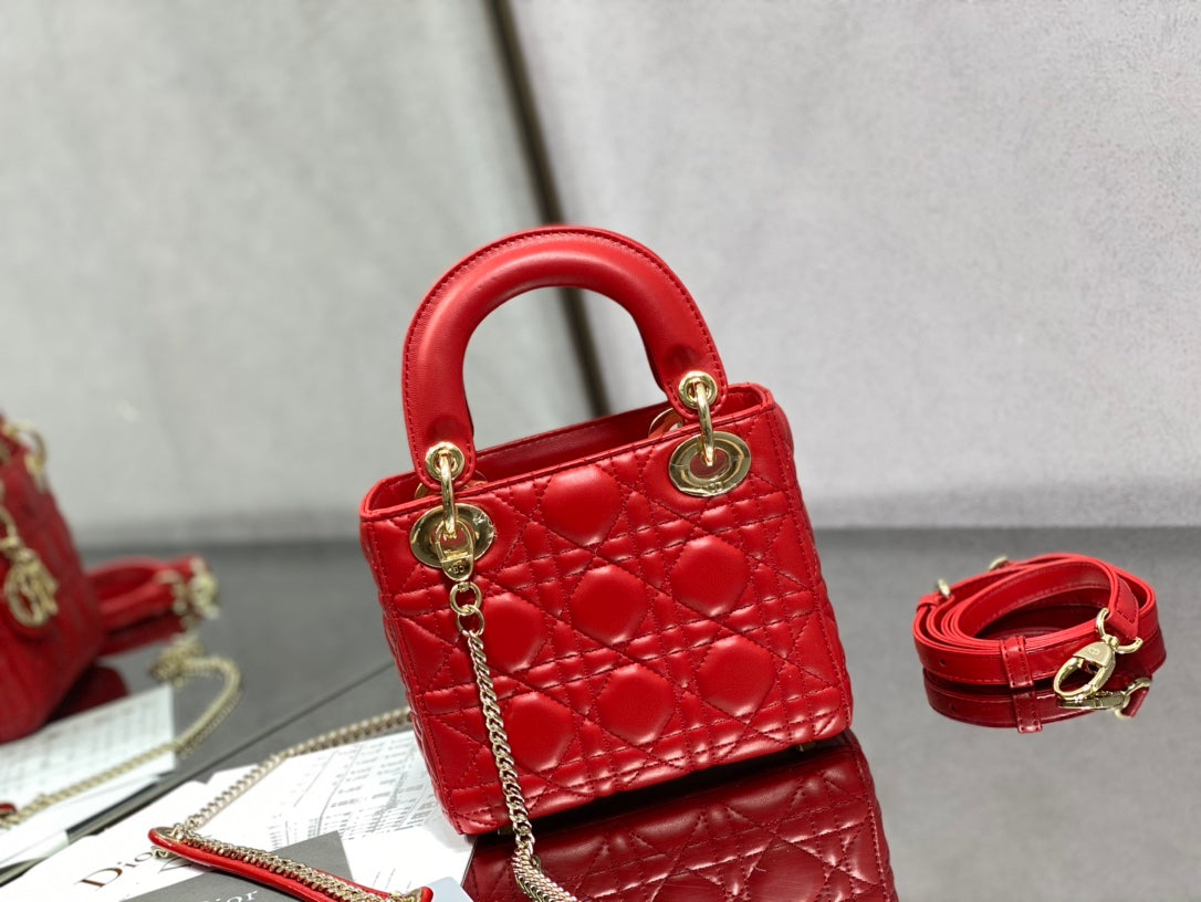 Luxury Diormini lady 17 red lambskin