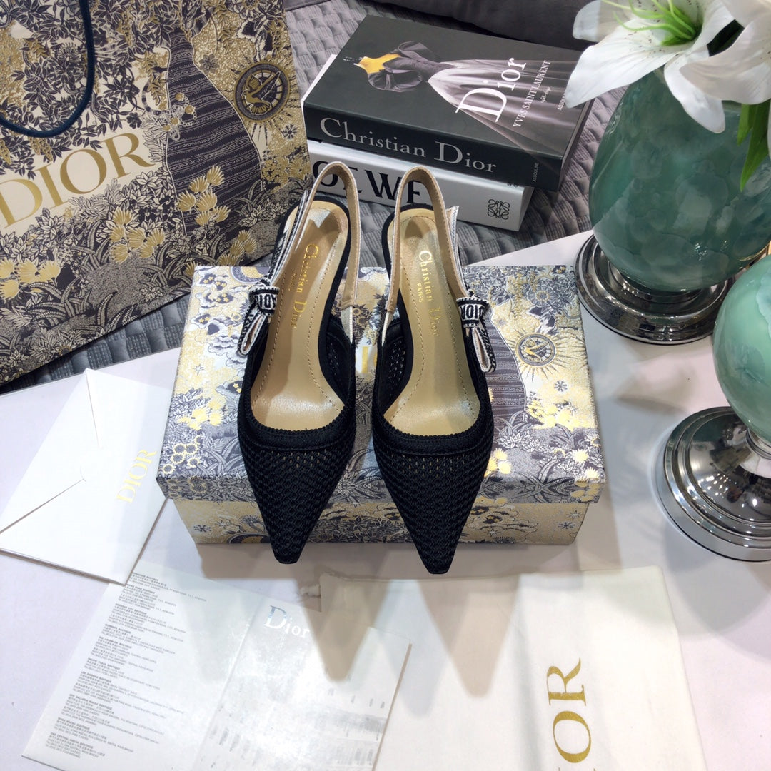 Luxury DiorJA Luxury Diorslingback pumps 65 full transparent mesh black embroidered cotton