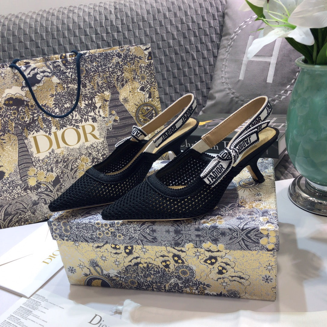 Luxury DiorJA Luxury Diorslingback pumps 65 full transparent mesh black embroidered cotton