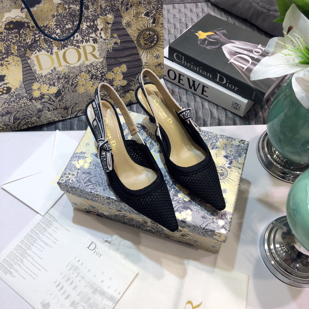 Luxury DiorJA Luxury Diorslingback pumps 65 full transparent mesh black embroidered cotton