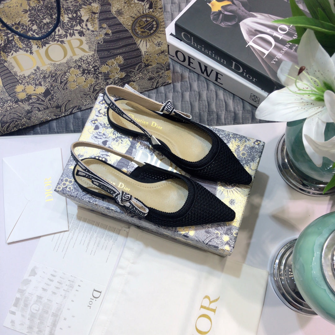 Luxury DiorJA Luxury Diorslingback flat full transparent mesh black embroidered cotton