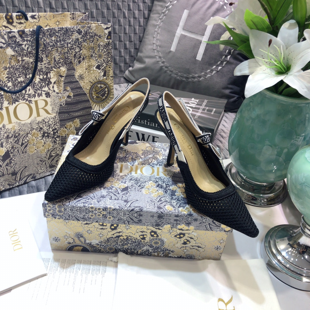 Luxury DiorJA Luxury Diorslingback pumps 95 full transparent mesh black embroidered cotton