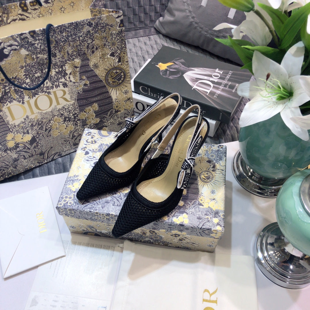 Luxury DiorJA Luxury Diorslingback pumps 95 full transparent mesh black embroidered cotton