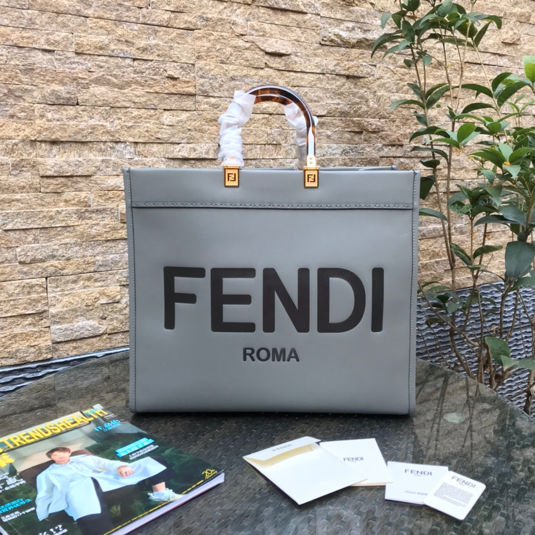 Luxury FendiFend Sunshine Large Bag 40.5 Grey Leather