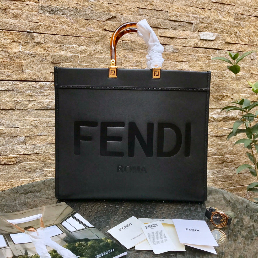 Luxury FendiFend Sunshine Large Bag 40.5 Black Leather